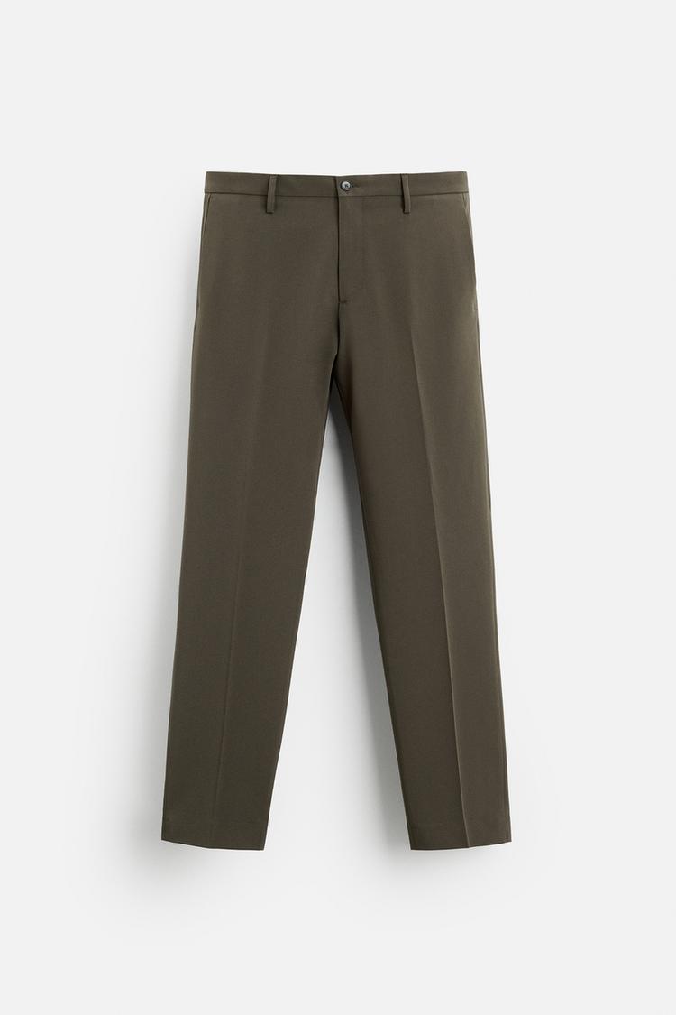 Men's Dark Olive Brown Slim-Fit Formal Trousers