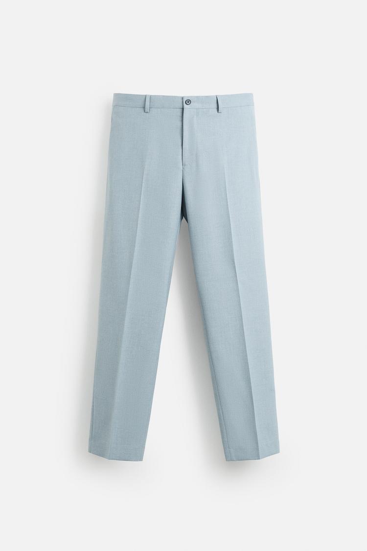 Men's Light Blue Slim-Fit Formal Trousers