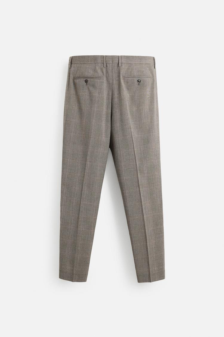 Men's Grey Checkered Slim-Fit Formal Trousers