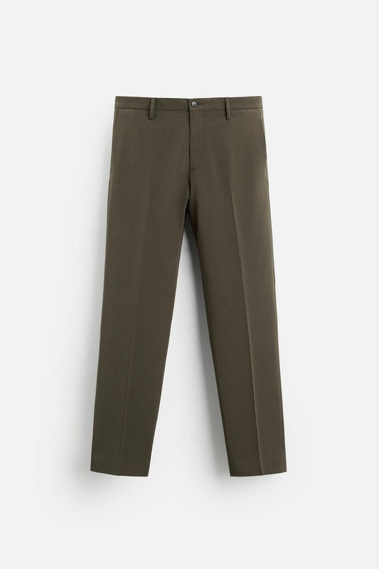 Men's Dark Olive Brown Slim-Fit Formal Trousers
