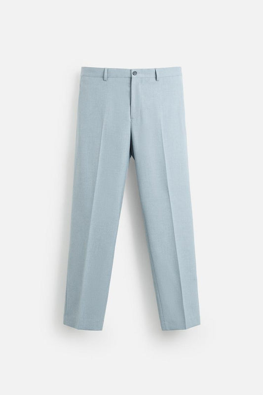 Men's Light Blue Slim-Fit Formal Trousers