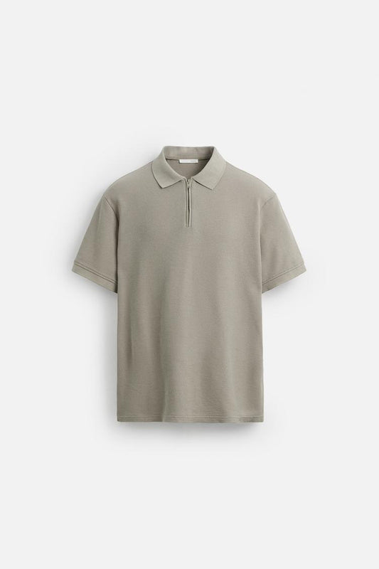 QUARTER ZIP POLO- gray
